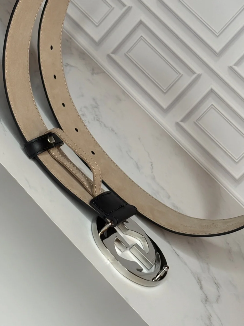 Gucci Black Leather Men’s Belt with Silver Double G Buckle